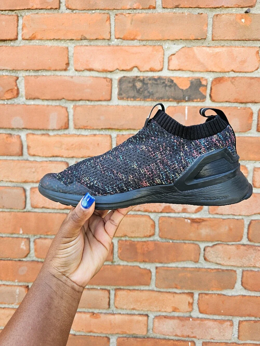 Adidas Women’s Black Multicolor Speckled Slip-On Sneakers Size 6